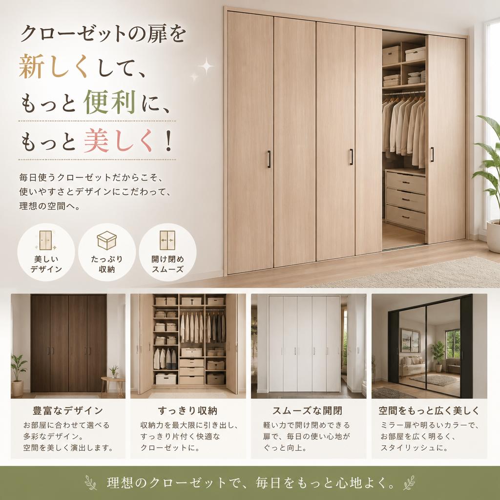 クローゼットの扉を新しくして、もっと便利に、もっと美しく！